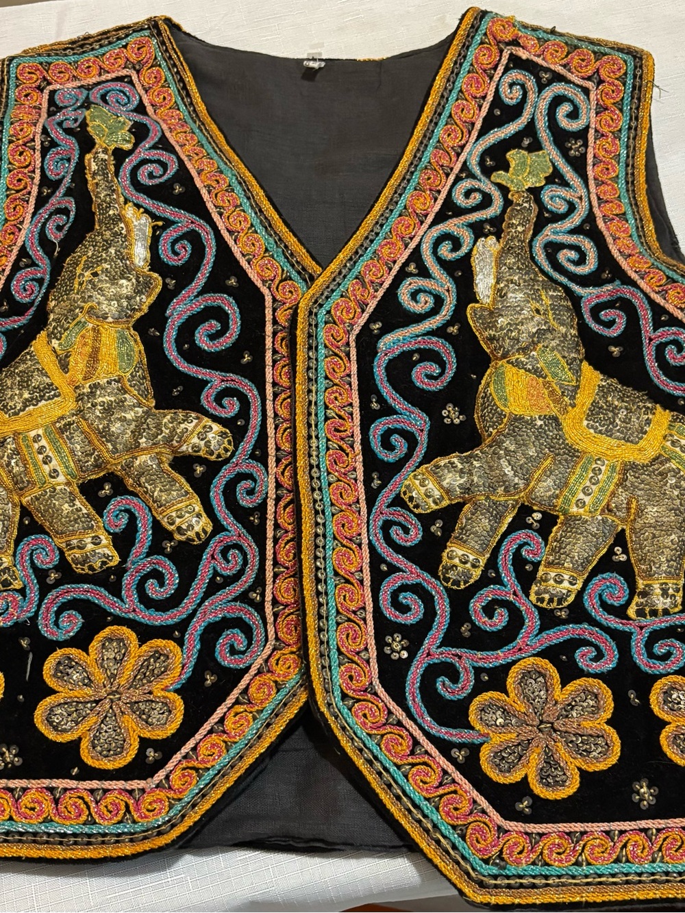 🐘 VTG Thailand Beaded Elephant Boho Vest Fairy Festival M/L